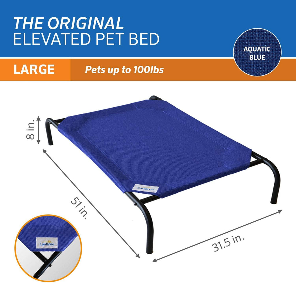 Original Elevated Dog Bed - Breathable Off-The-Ground Pet Bed with Cooling Fabric, Joint Relief & Moisture-Resistant Fabric, 100% Recyclable, Easy Clean, Aquatic Blue, Large
