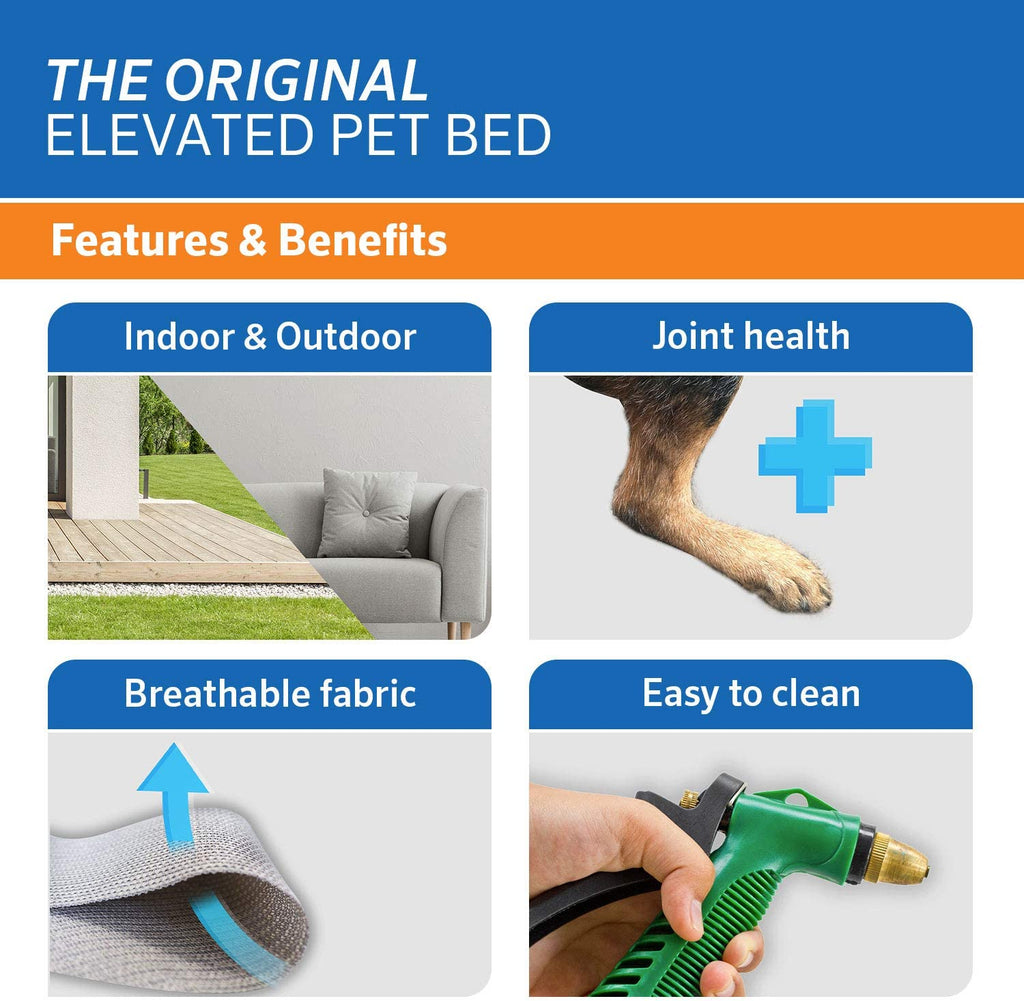 Original Elevated Dog Bed - Breathable Off-The-Ground Pet Bed with Cooling Fabric, Joint Relief & Moisture-Resistant Fabric, 100% Recyclable, Easy Clean, Aquatic Blue, Large