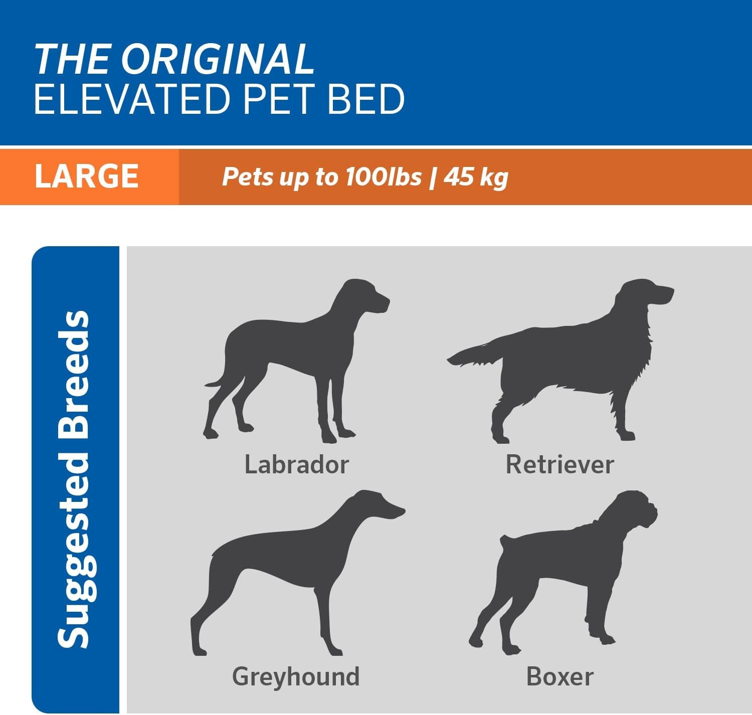 Original Elevated Dog Bed - Breathable Off-The-Ground Pet Bed with Cooling Fabric, Joint Relief & Moisture-Resistant Fabric, 100% Recyclable, Easy Clean, Aquatic Blue, Large