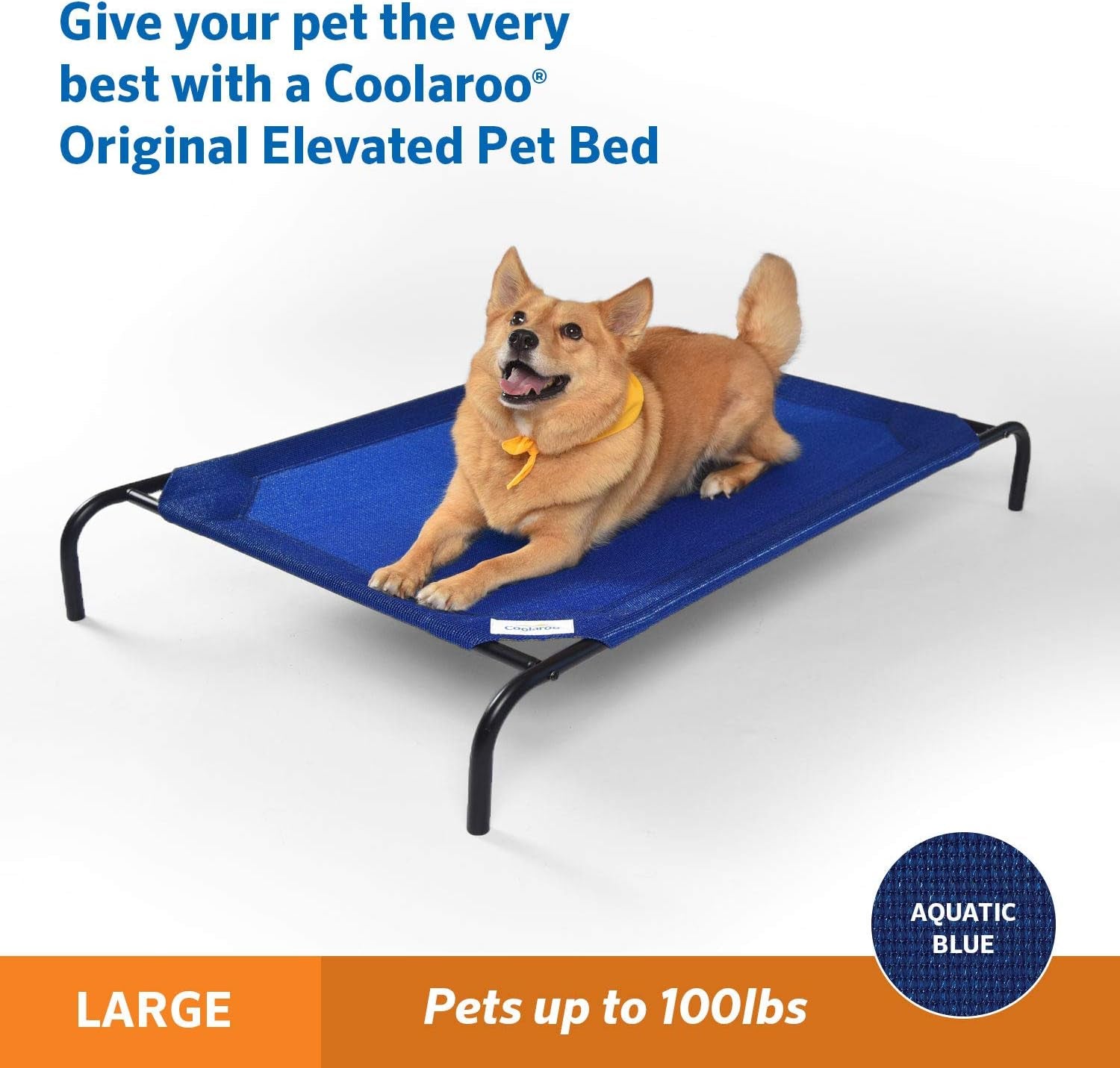 Original Elevated Dog Bed - Breathable Off-The-Ground Pet Bed with Cooling Fabric, Joint Relief & Moisture-Resistant Fabric, 100% Recyclable, Easy Clean, Aquatic Blue, Large