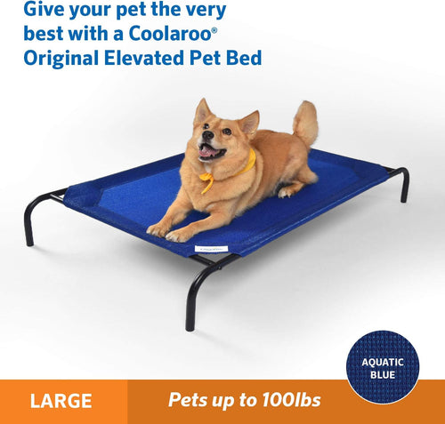 Original Elevated Dog Bed - Breathable Off-The-Ground Pet Bed with Cooling Fabric, Joint Relief & Moisture-Resistant Fabric, 100% Recyclable, Easy Clean, Aquatic Blue, Large